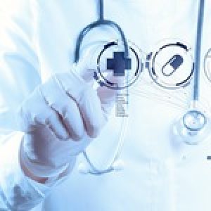 Medicine doctor hand working with modern computer interface