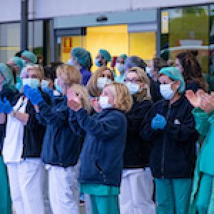 Coronavirus reactions in Valencia, tribute to all health workers in Valencia, Spain
