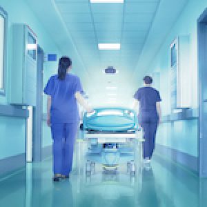 Bright lights at the end the hospital corridor. The concept