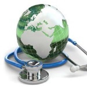 Global healthcare. Earth and stethoscope.